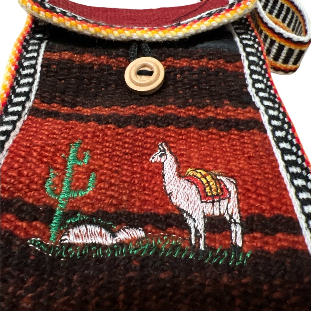 Woven Llama Crossbody Bag — Embroidered Textile Purse — Boho Style Shoulder Bag